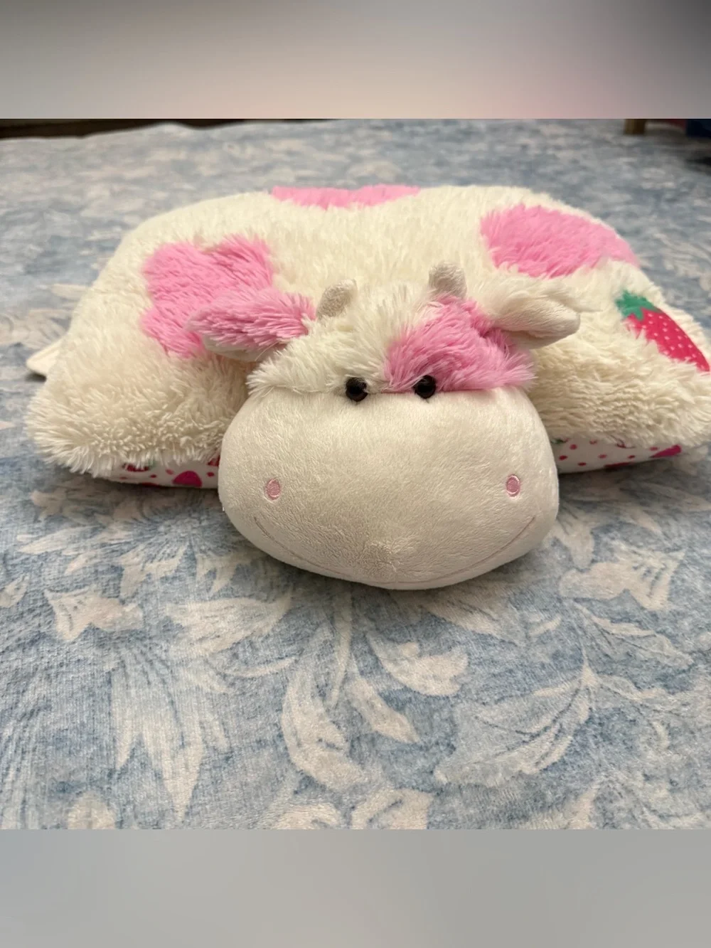 Pillow pet Plush pink strawberry Cow Pet Toy Pink and Cream Soft Stuffed animal